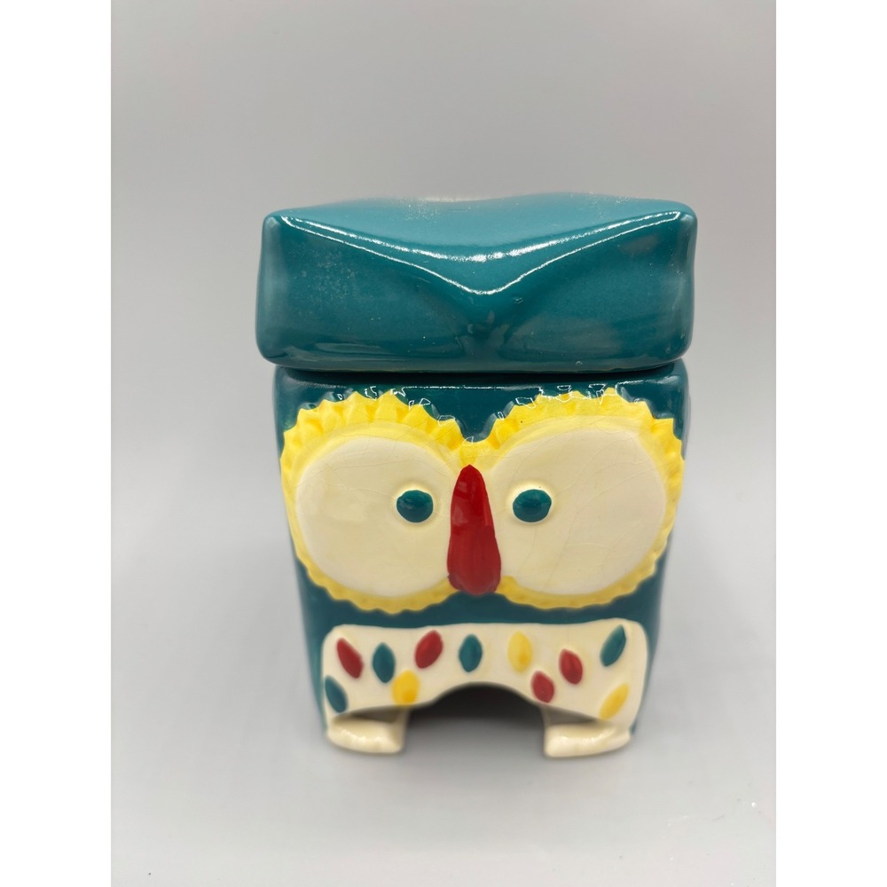 MSRF Inc Design Studio Owl Ceramic Tea Bag Holder Teal Blue Lidded Jar‎ Decor